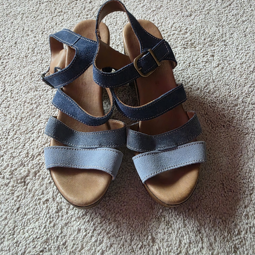 Eric Michael Blue Suede Sandals Platform Heels